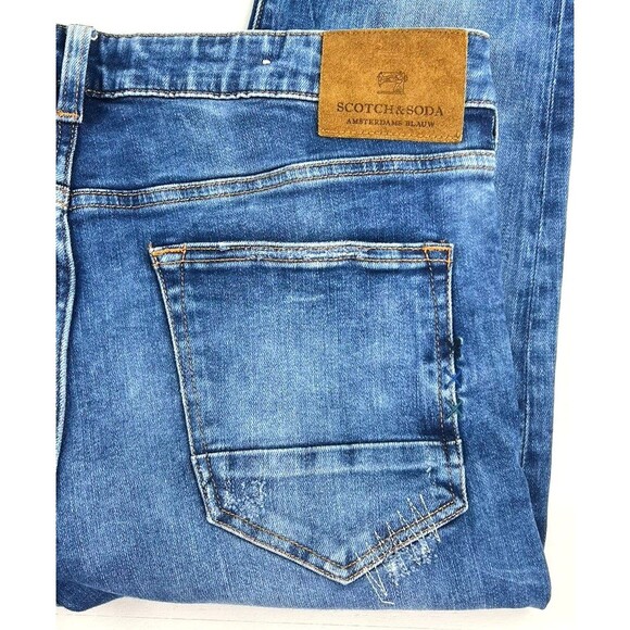 Scotch & Soda Mens SKIM Skinny W34xL32 Stretch Denim Pre Distressed Blue Jeans - Picture 6 of 14